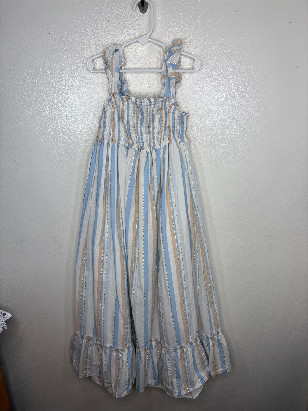 Haute Hippie Kids Style Blue White Striped Smocked Tank Dress Girls Size 12